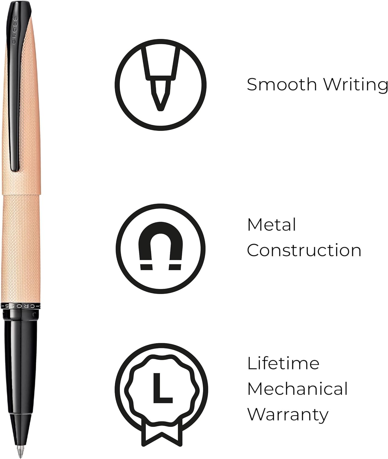 Cross ATX Brushed Metallic Refillable Gel Ink Rollerball Pen, Medium Rollerball, Includes Premium Gift Box - Brushed Rose Gold - Image 2