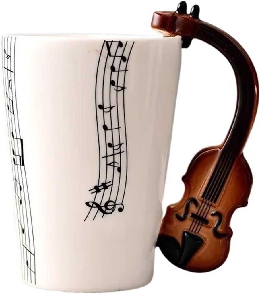 Footrest Plates Music Note Cup Ceramic Guitar Coffee Mugs Personality Tea/Milk/Juice/Lemon Bottle Durable (Size : 250ml, Color : Violin 02)