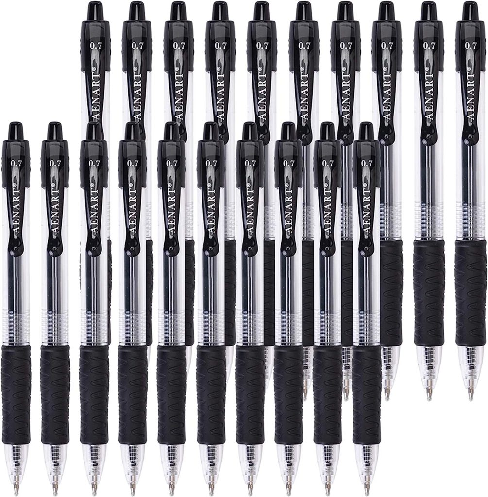 Gel Pens, 20 Pack Black Gel Pen Medium Point, Retractable Gel Ink Rollerball Pens with Premium Ink & Comfort Grip for Smooth Writing (0.7mm)