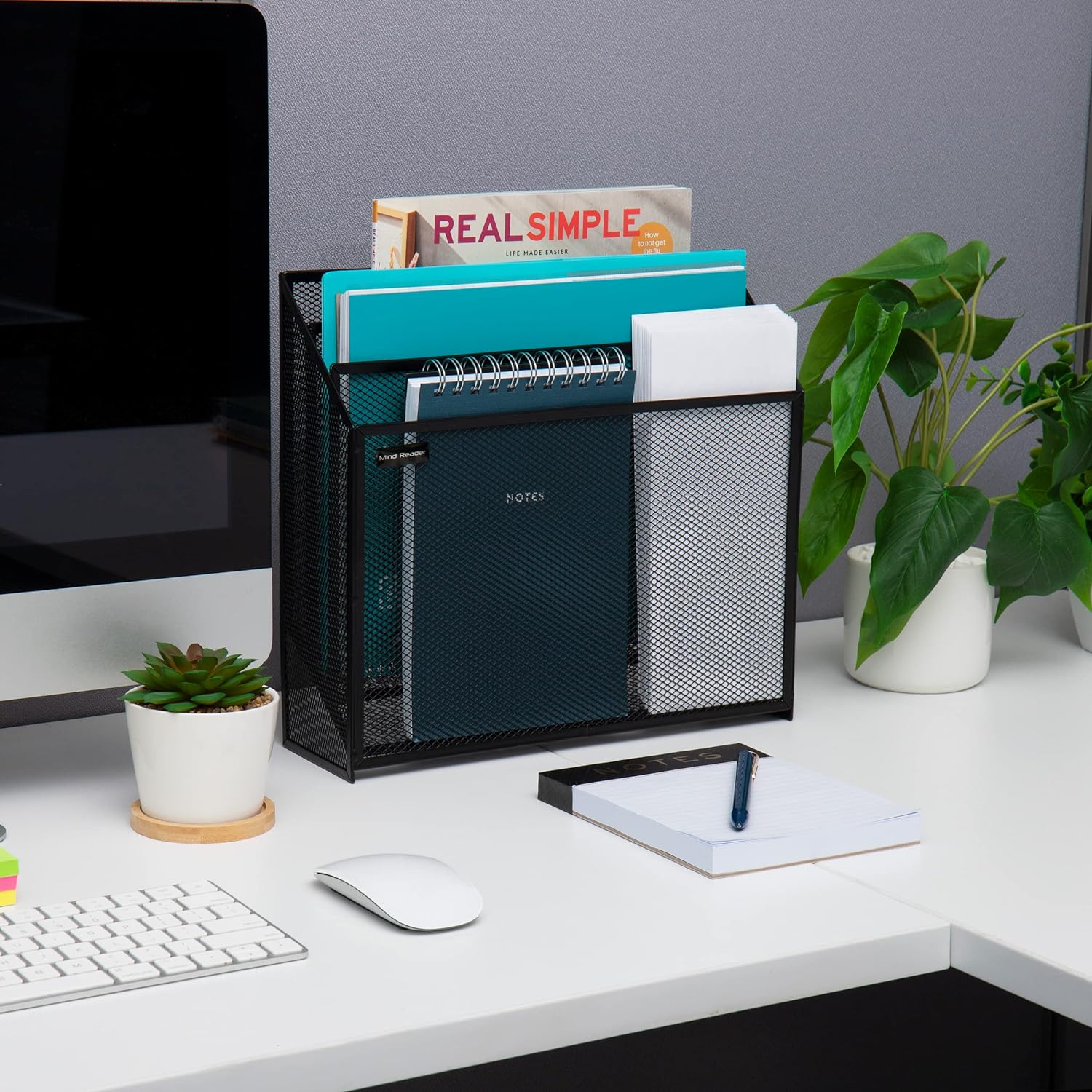 Mind Reader Vertical File Storage, Desktop Organizer, Workspace, Office, Metal Mesh, 12.5" L x 3.75" W x 11.5" H, Black - Image 2