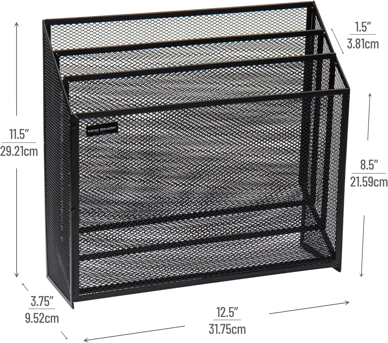 Mind Reader Vertical File Storage, Desktop Organizer, Workspace, Office, Metal Mesh, 12.5" L x 3.75" W x 11.5" H, Black - Image 3