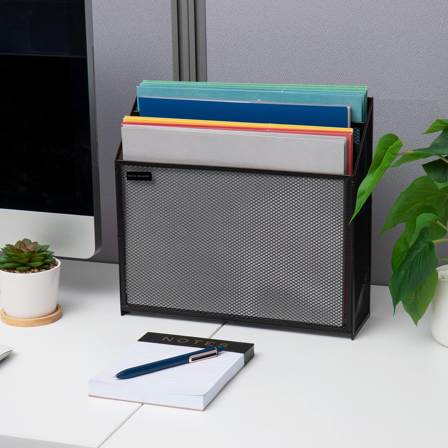 Mind Reader Vertical File Storage, Desktop Organizer, Workspace, Office, Metal Mesh, 12.5" L x 3.75" W x 11.5" H, Black - Image 6