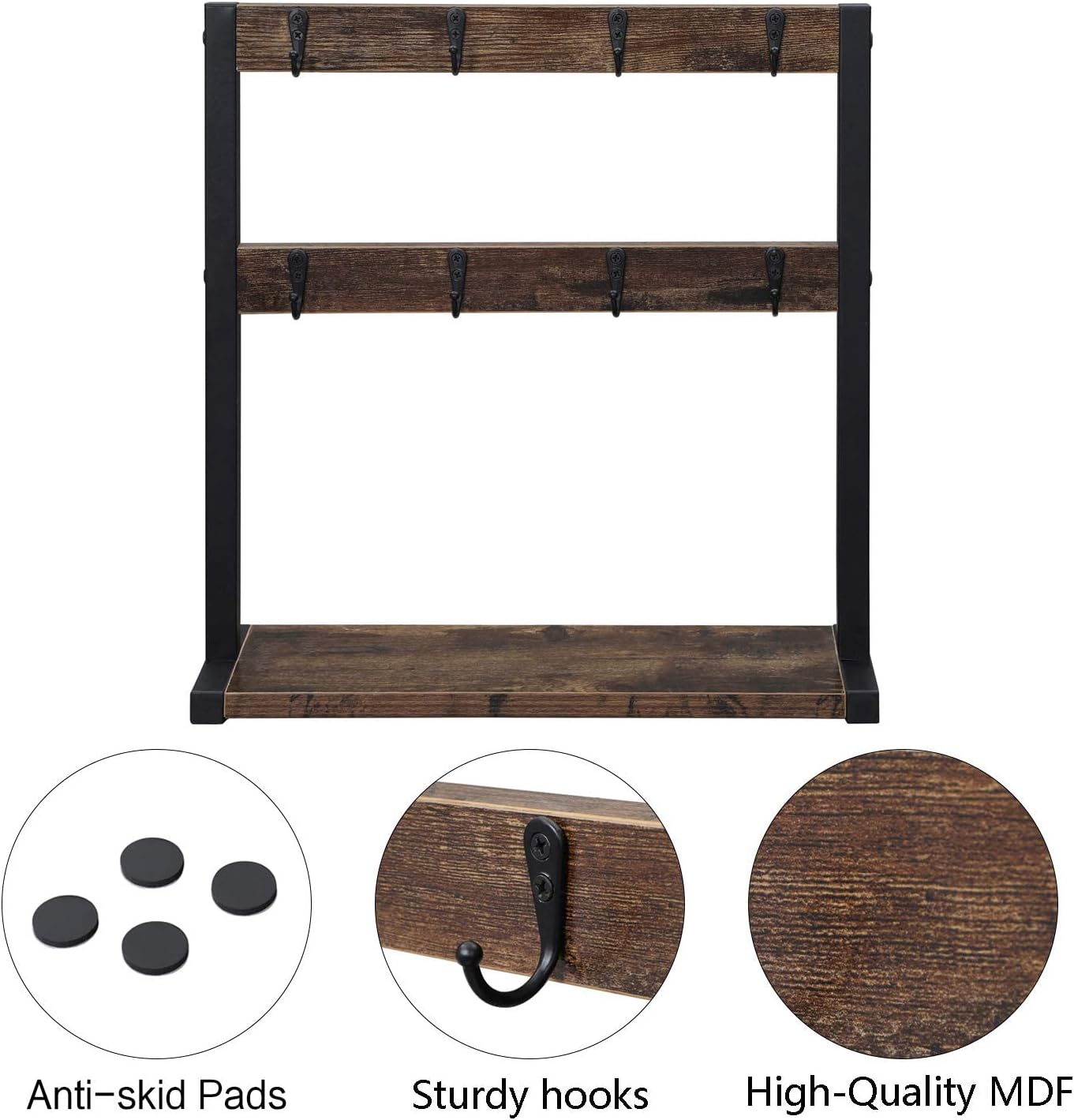 OROPY Wooden Coffee Mug Holder Stand for Kitchen Counter, Rustic Mug Rack for 16 Coffee Cups with Stable Wood Base, Vintage Dark Brown - Image 5