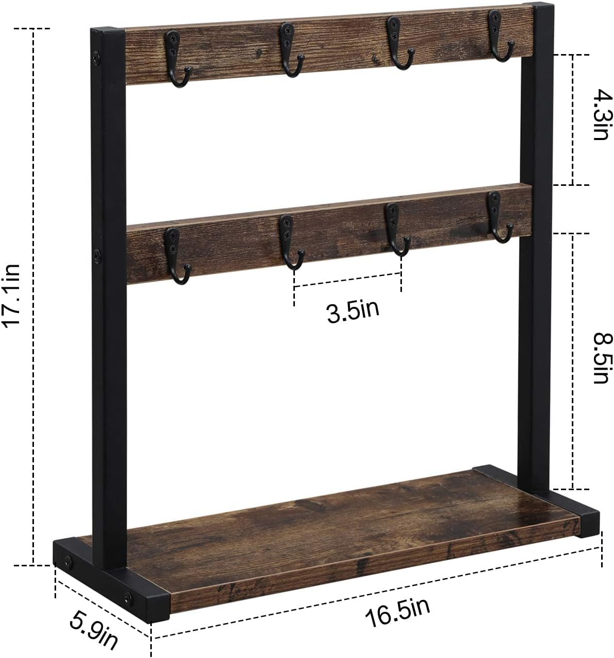 OROPY Wooden Coffee Mug Holder Stand for Kitchen Counter, Rustic Mug Rack for 16 Coffee Cups with Stable Wood Base, Vintage Dark Brown - Image 6