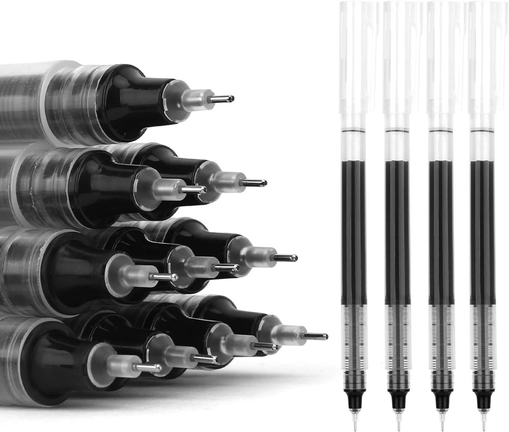 Rollerball Pens, 12pcs Black Ink Pens Fine Point, 0.5 Mm Pens, Fine Point Pens, Extra Fine Point Pens, Quick-Drying Liquid Ink Pen