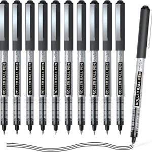 Shuttle Art Rollerball Pens, 10 Pack Black Liquid Ink Pens, 0.5mm Extra Fine Point, Quick Drying for Writing Journaling Taking Notes School Office