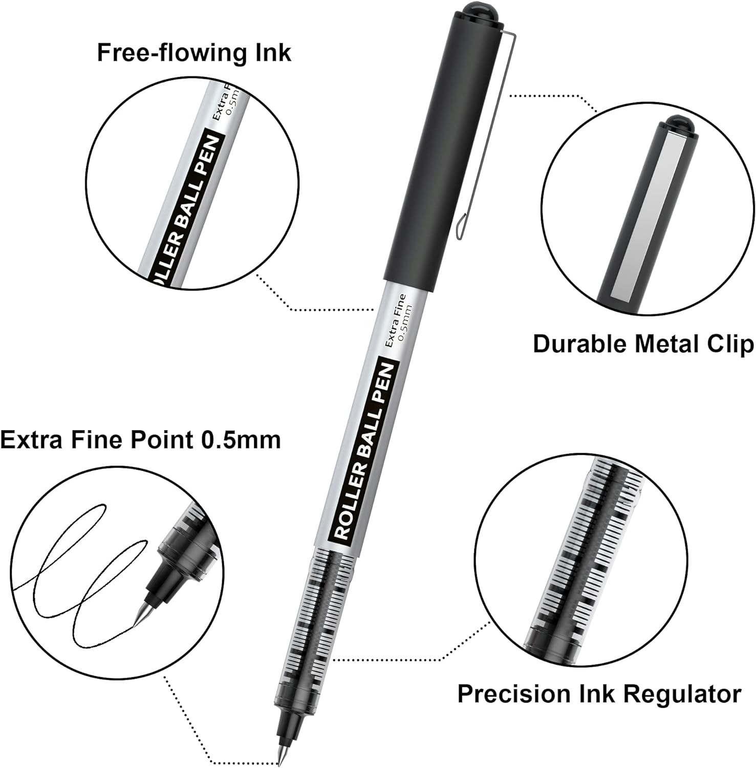 Shuttle Art Rollerball Pens, 10 Pack Black Liquid Ink Pens, 0.5mm Extra Fine Point, Quick Drying for Writing Journaling Taking Notes School Office - Image 2