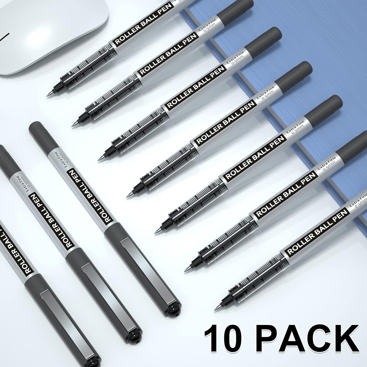 Shuttle Art Rollerball Pens, 10 Pack Black Liquid Ink Pens, 0.5mm Extra Fine Point, Quick Drying for Writing Journaling Taking Notes School Office - Image 3