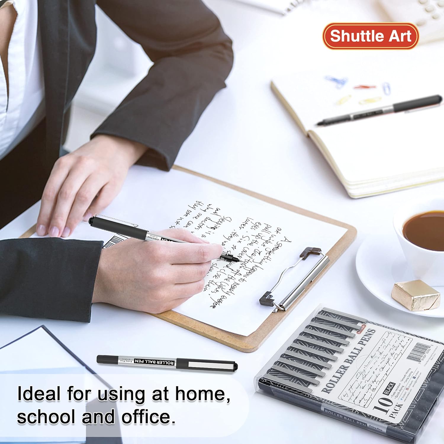 Shuttle Art Rollerball Pens, 10 Pack Black Liquid Ink Pens, 0.5mm Extra Fine Point, Quick Drying for Writing Journaling Taking Notes School Office - Image 5