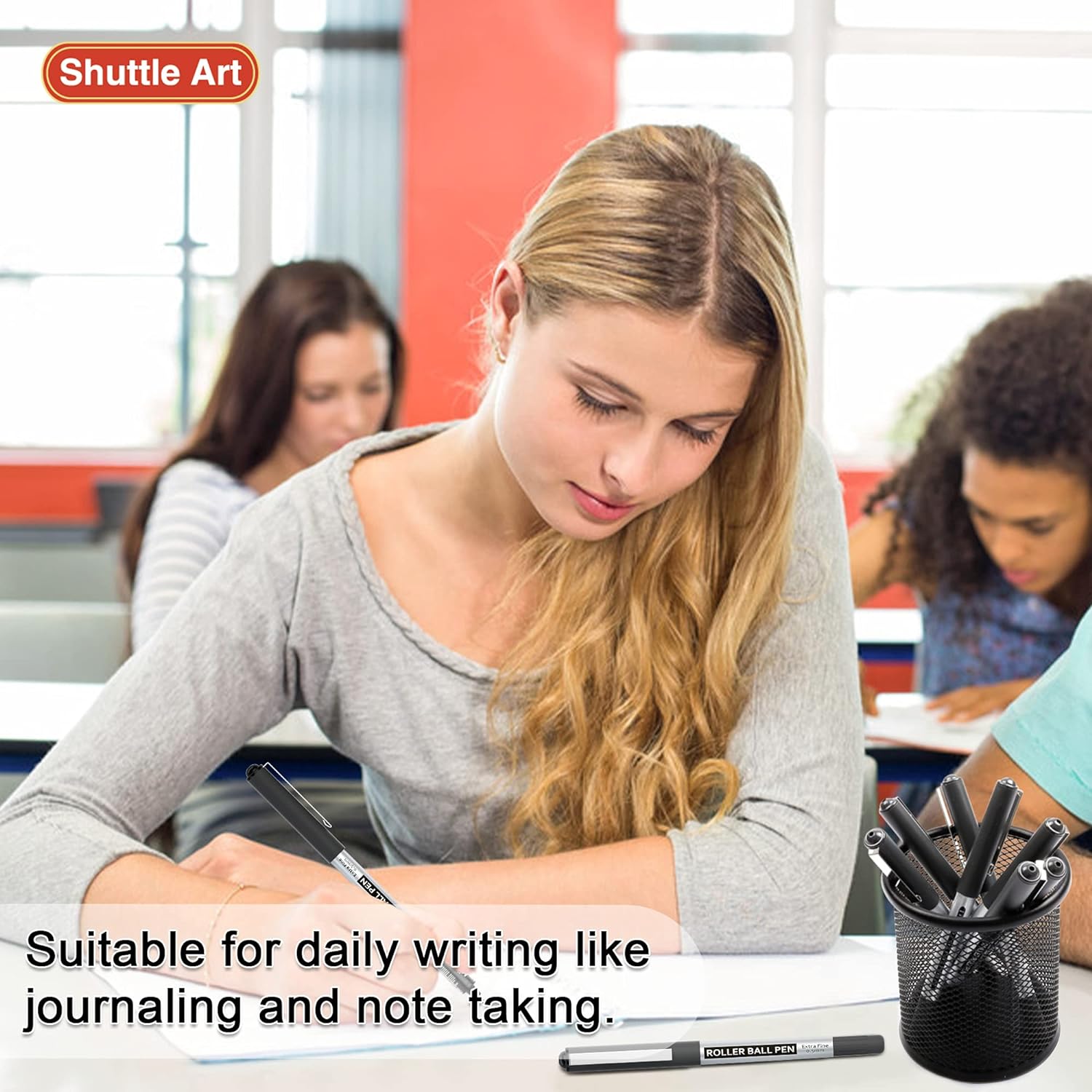 Shuttle Art Rollerball Pens, 10 Pack Black Liquid Ink Pens, 0.5mm Extra Fine Point, Quick Drying for Writing Journaling Taking Notes School Office - Image 6