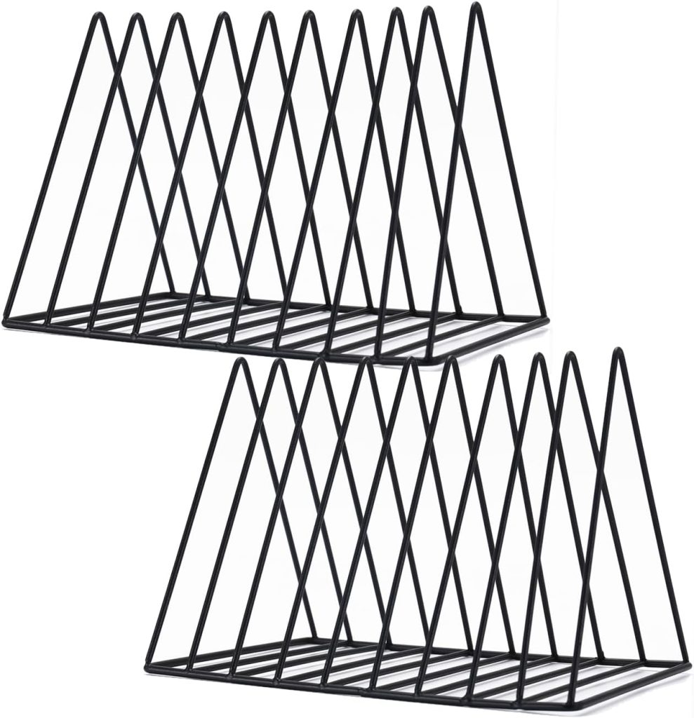 Sooyee 2 Pack 9 Slot Black Magazine Holder,Desktop File Sorter Organizer Triangle Bookshelf Decor Home Office