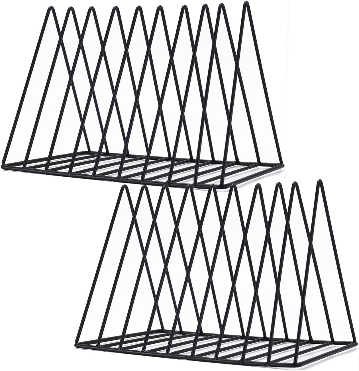 Sooyee 2 Pack 9 Slot Black Magazine Holder,Desktop File Sorter Organizer Triangle Bookshelf Decor Home Office