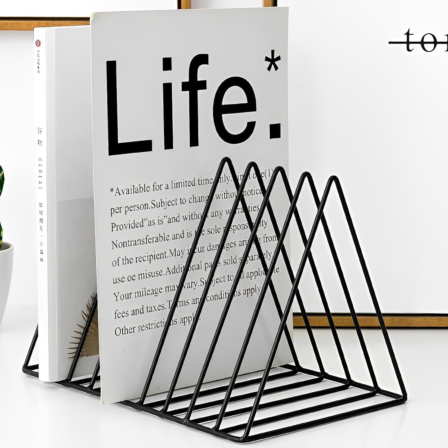 Sooyee 2 Pack 9 Slot Black Magazine Holder,Desktop File Sorter Organizer Triangle Bookshelf Decor Home Office - Image 3