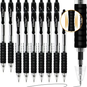Vitoler 15 Pack Black Gel Pens,Retractable Medium Point pens,Smooth Writing Rollerball Pens with Comfortable Grip for School Work Office supplies