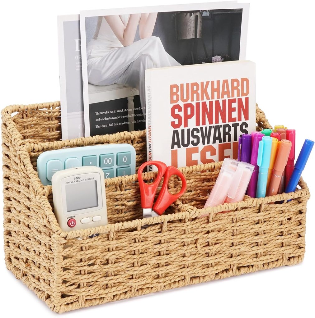 Woven Mail Organizer for Desk Countertop, Mail Holder Sorter Storage Basket for Desktop Counter, Mail Bill File Envelope Letter Holder Organizer Sorter Basket for Desk Desktop Countertop