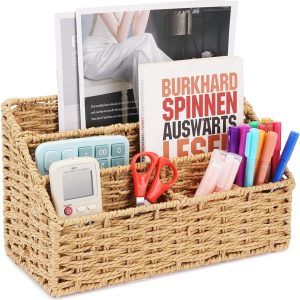 Woven Mail Organizer for Desk Countertop, Mail Holder Sorter Storage Basket for Desktop Counter, Mail Bill File Envelope Letter Holder Organizer Sorter Basket for Desk Desktop Countertop